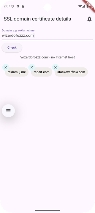 Screenshot of app - no Internet host